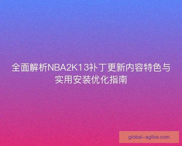全面解析NBA2K13补丁更新内容特色与实用安装优化指南